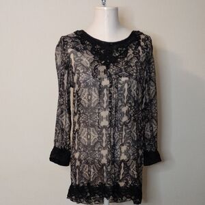 Sundance 100% Silk Sheer 3/4 Sleeve Blouse Size L